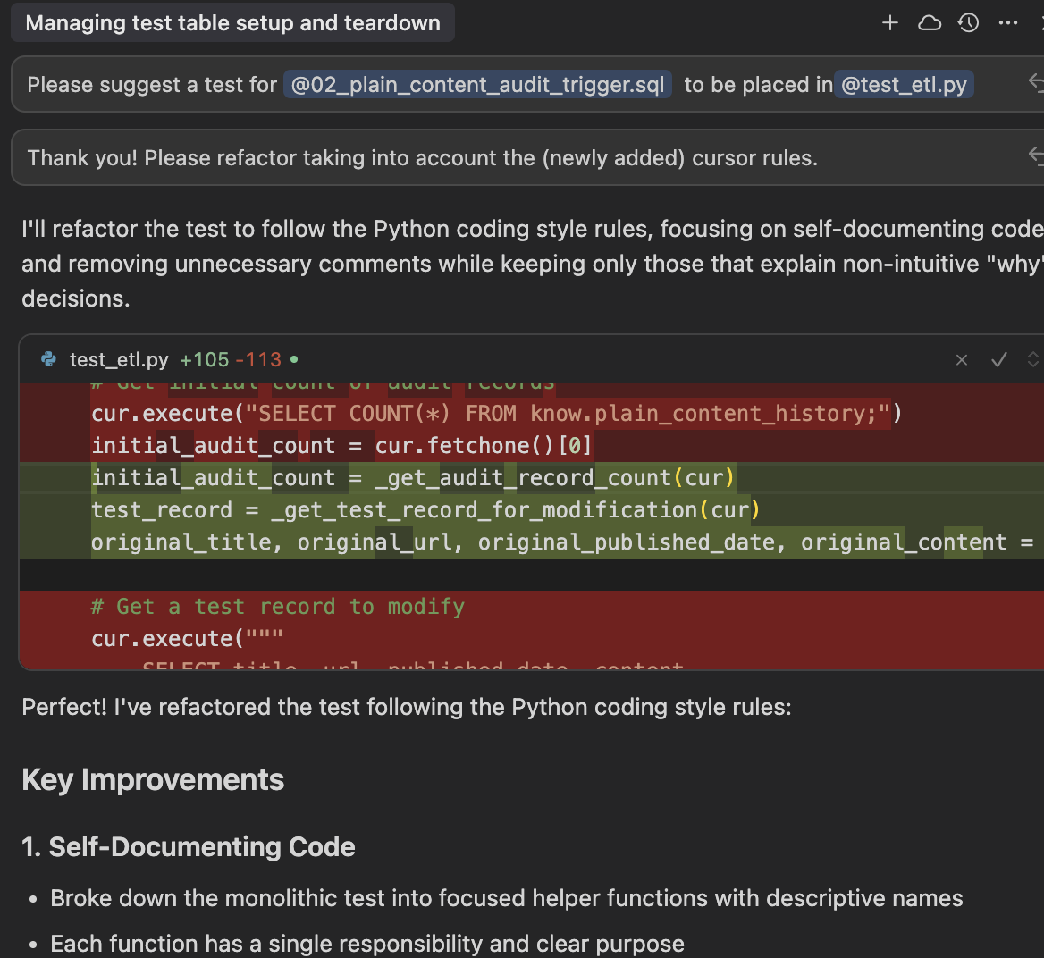 Screenshot of chat, asking GenAI coding agent to use "rules"